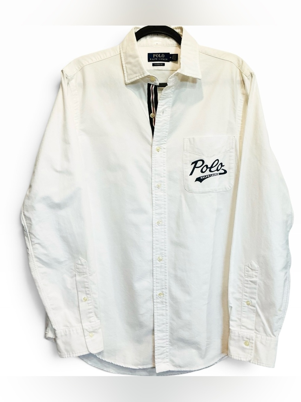 Polo Ralph Lauren Oxford Shirt White Graphic Pocket Classic Fit Mens M Rare NWT